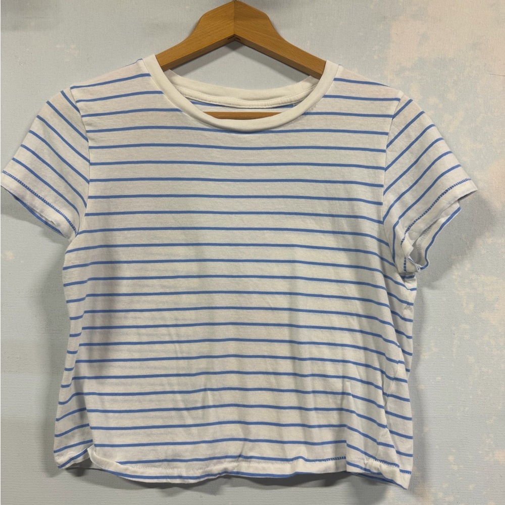 Universal Thread Cropped Blue and White Stripped Tee